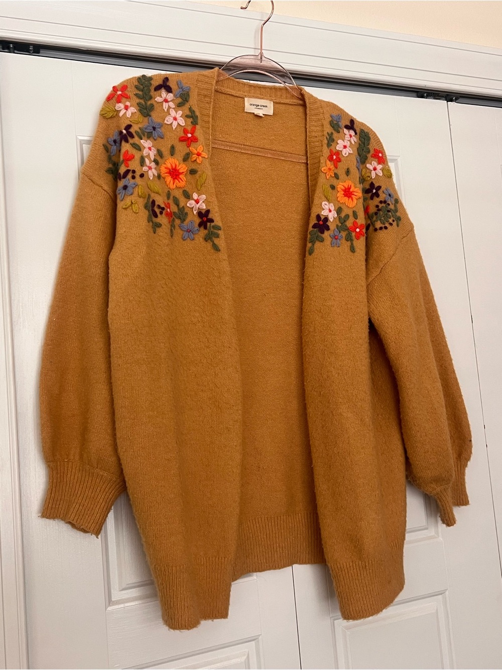 orange creek Embroidered Mustard Open-Front Cardigan embroidered Floral